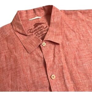 Tommy Bahama Mens XXL 100% Linen Coral Orange Short Sleeve Button Up Shirt